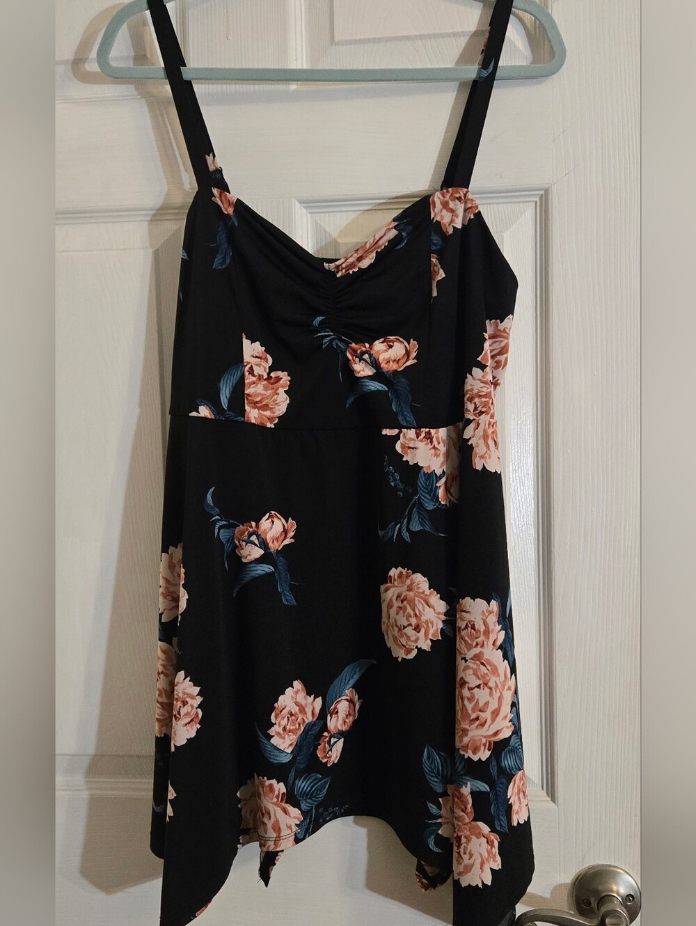 torrid Black Floral Spaghetti-Strap Babydoll Top with Peach Roses